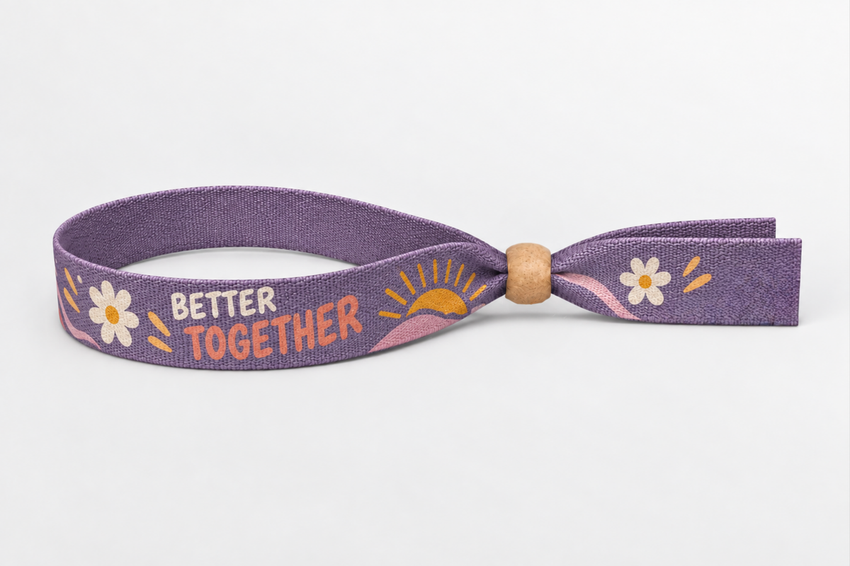 Fioletowa opaska bawełniana z nadrukiem Better Together