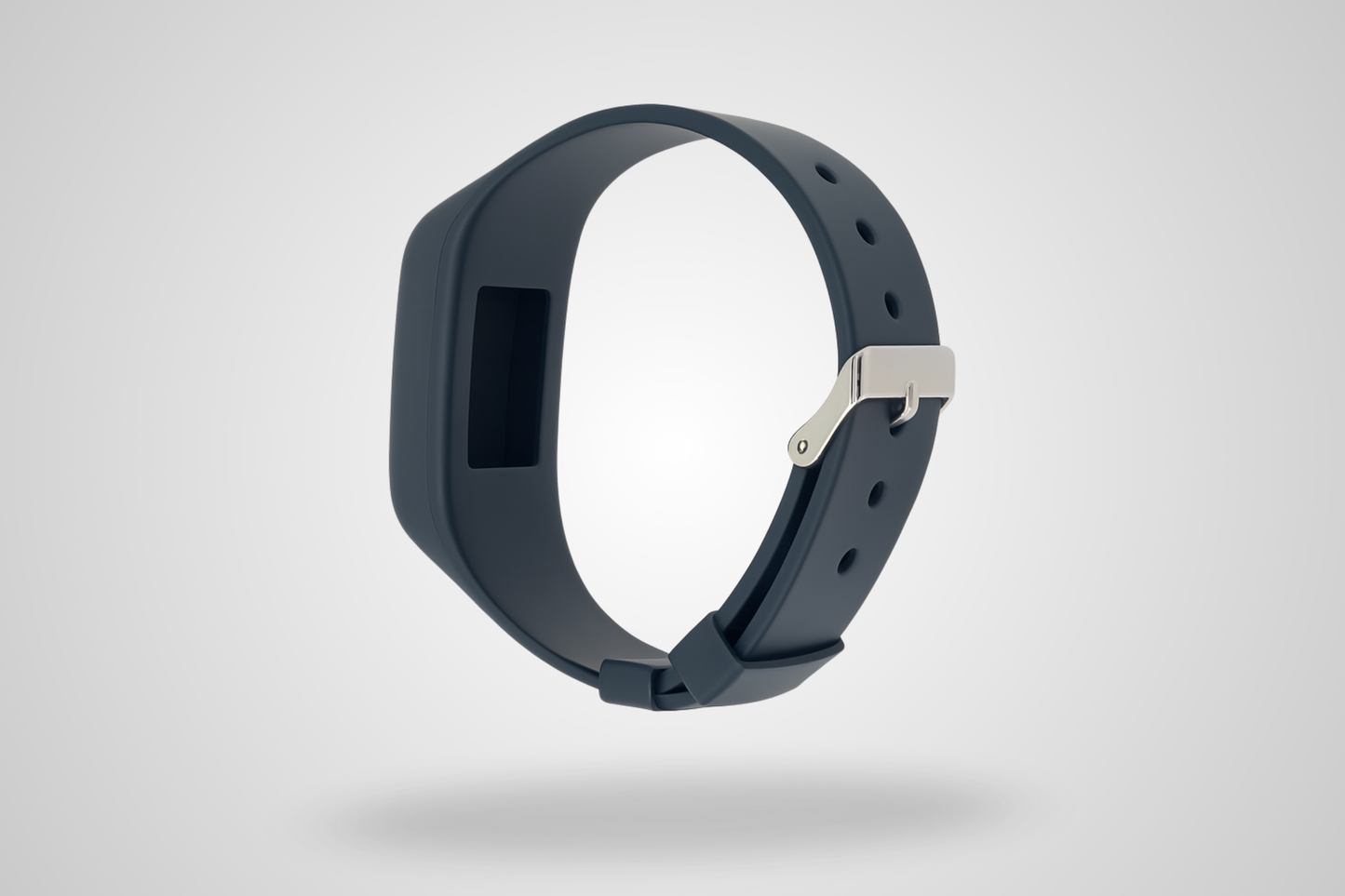 A photo of a black silicone wristband compatible with space for chip