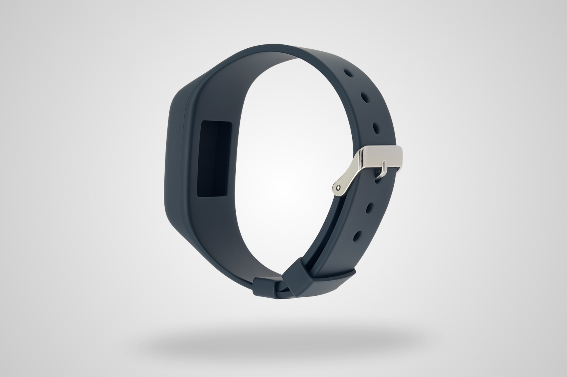 A photo of a black silicone wristband compatible with space for chip