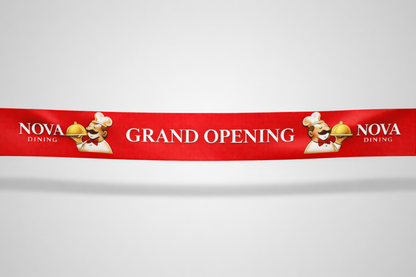 Czerwona wstążka inauguracyjna z kolorowym nadrukiem od JM Band®.